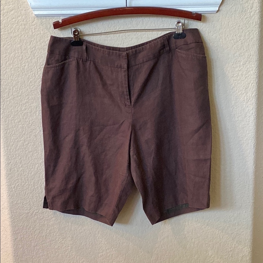 Style & Co. Brown Tailored Bermuda Shorts 100% Linen Size 18